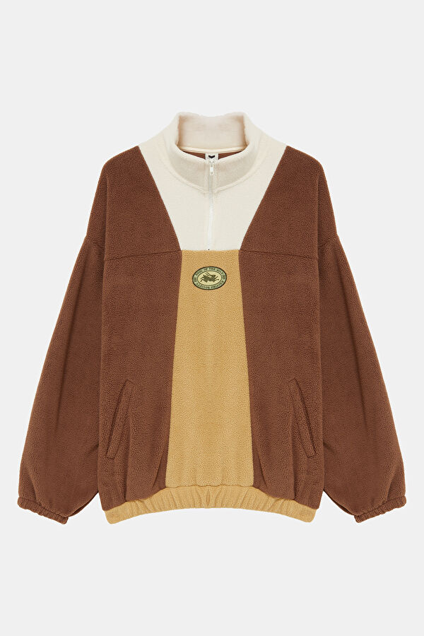 Kahve Oversize Dik Yaka Erkek Sweatshirt