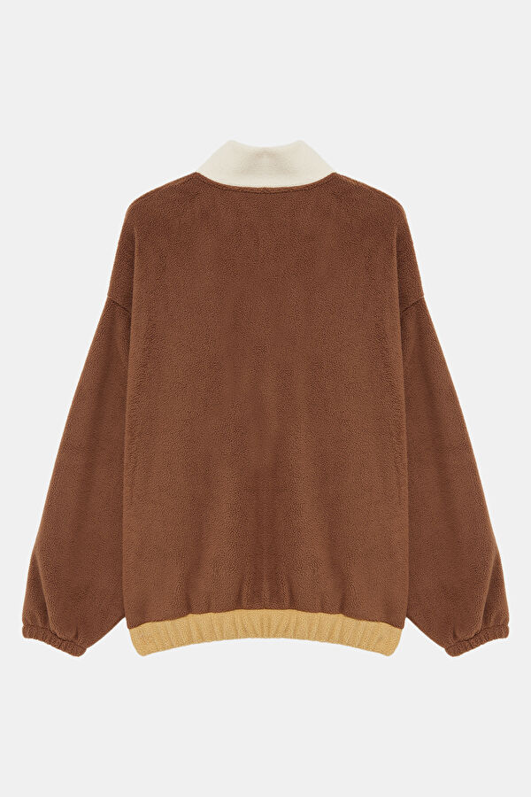 Kahve Oversize Dik Yaka Erkek Sweatshirt 2