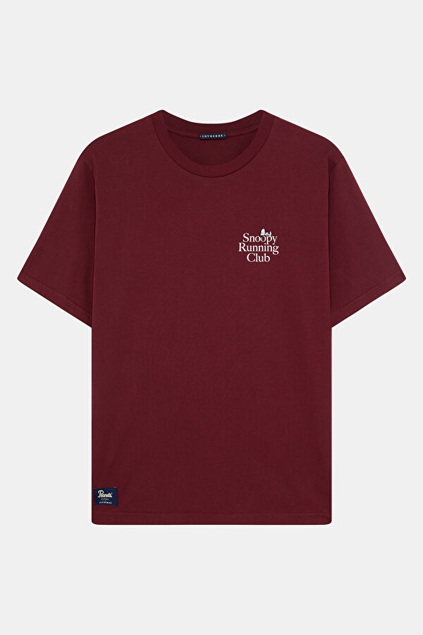 Burgundy Crew Neck Printed Men's T-Shirt