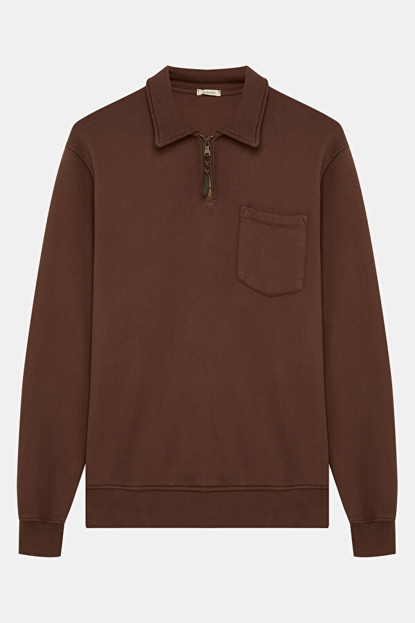 Kahve Polo Yaka Erkek Sweatshirt