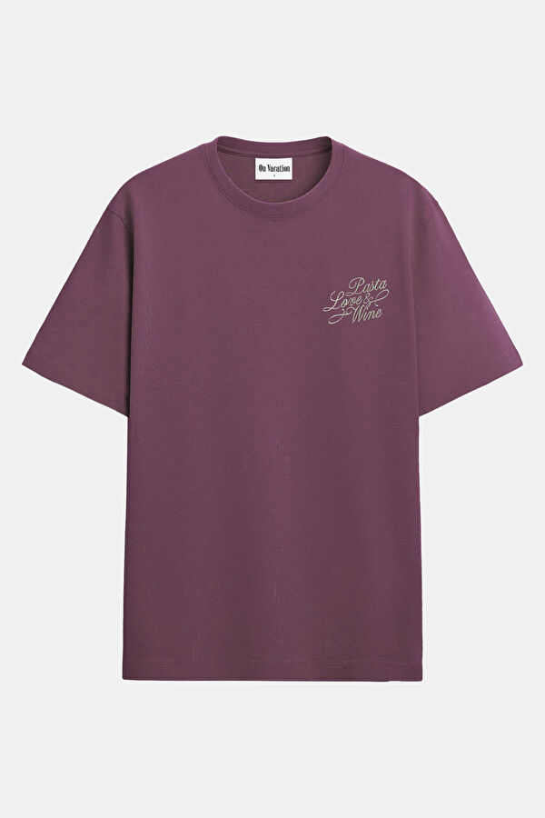 Oversize Bordo Bisiklet Yaka Baskılı Erkek T-Shirt 4