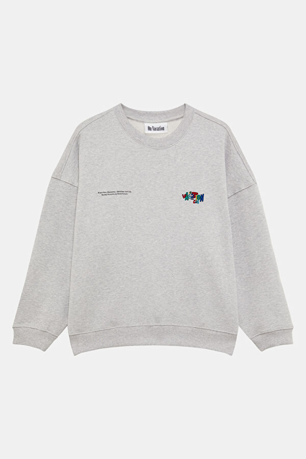 Gri Relax Kalıp Bisiklet Yaka Erkek Sweatshirt