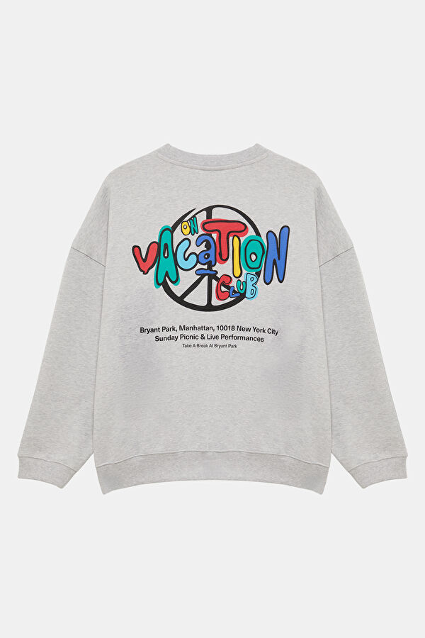 Gri Relax Kalıp Bisiklet Yaka Erkek Sweatshirt 2