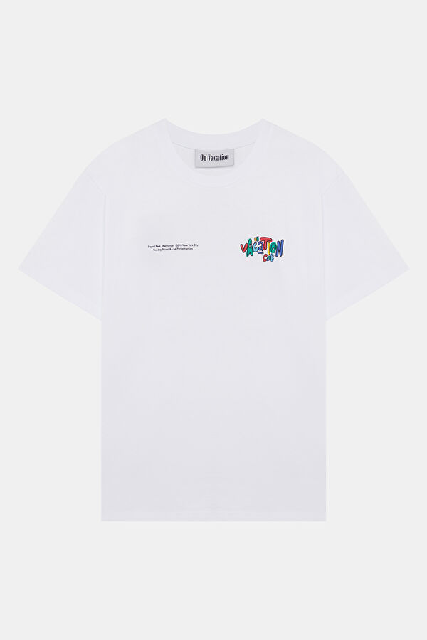 Oversize Beyaz Bisiklet Yaka Baskılı Erkek T-Shirt 4