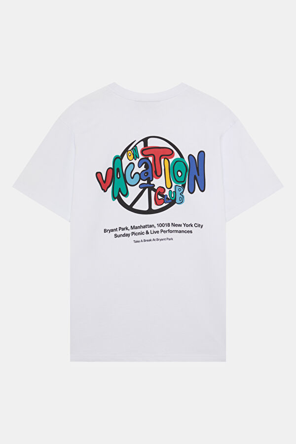 Oversize Beyaz Bisiklet Yaka Baskılı Erkek T-Shirt 5