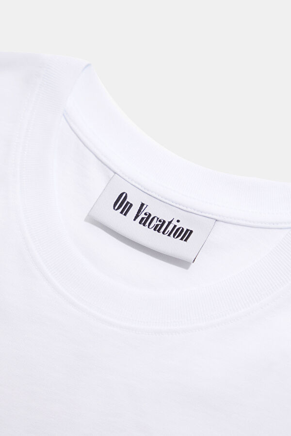 Oversize Beyaz Bisiklet Yaka Baskılı Erkek T-Shirt 6