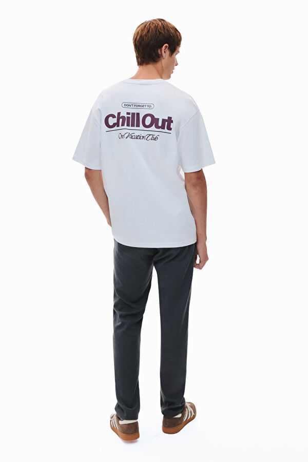 Oversize White Crew Neck Printed Men's T-Shirt 2