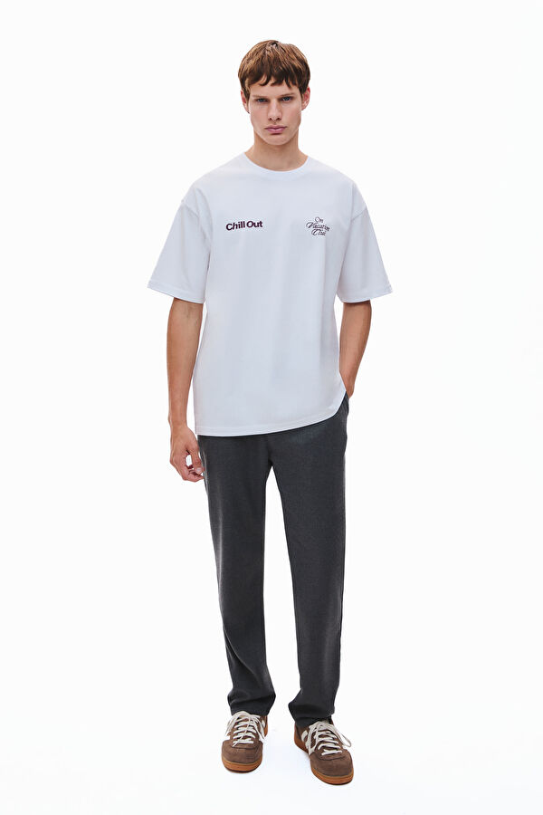 Oversize White Crew Neck Printed Men's T-Shirt 3