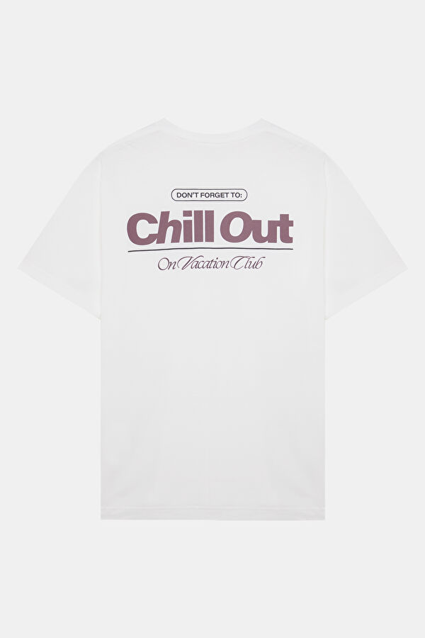 Oversize White Crew Neck Printed Men's T-Shirt 5