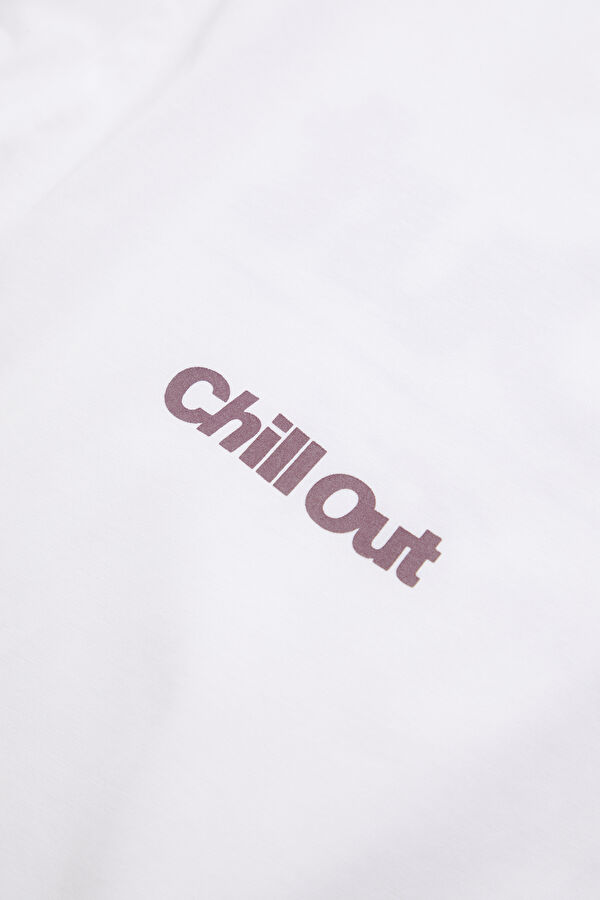 Oversize White Crew Neck Printed Men's T-Shirt 8