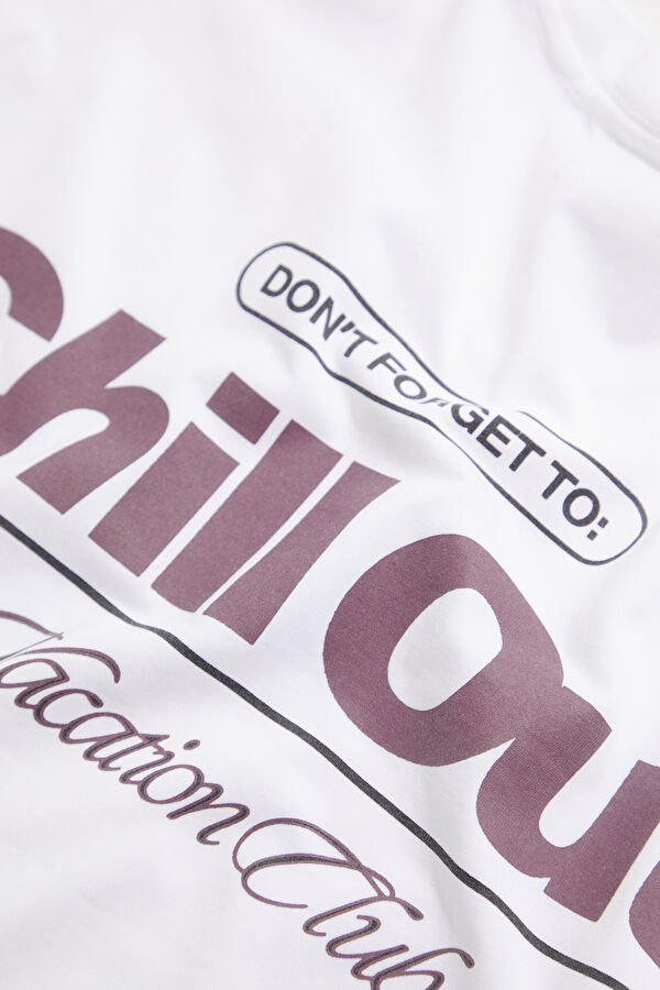 Oversize White Crew Neck Printed Men's T-Shirt 9
