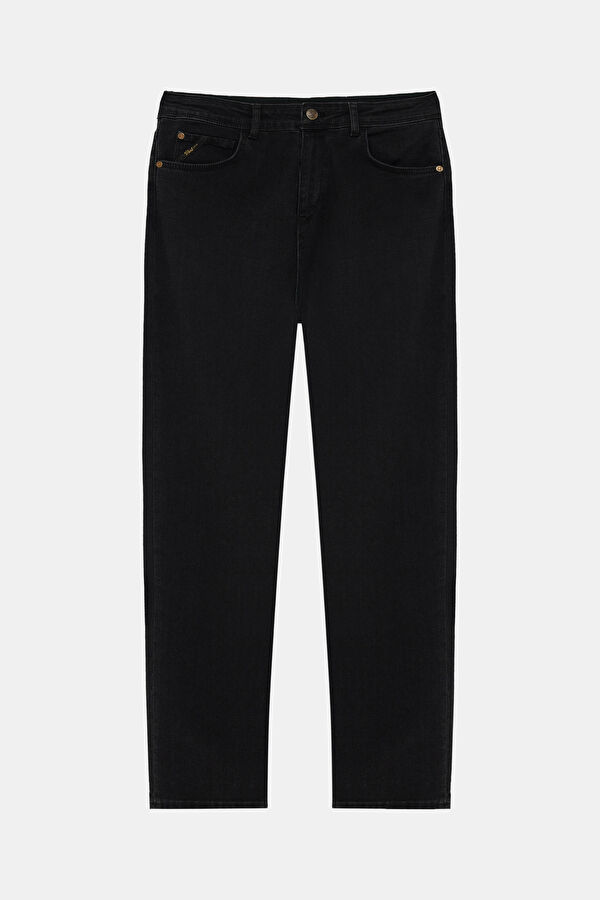 Black Straight Cotton Elastane Men's Jeans