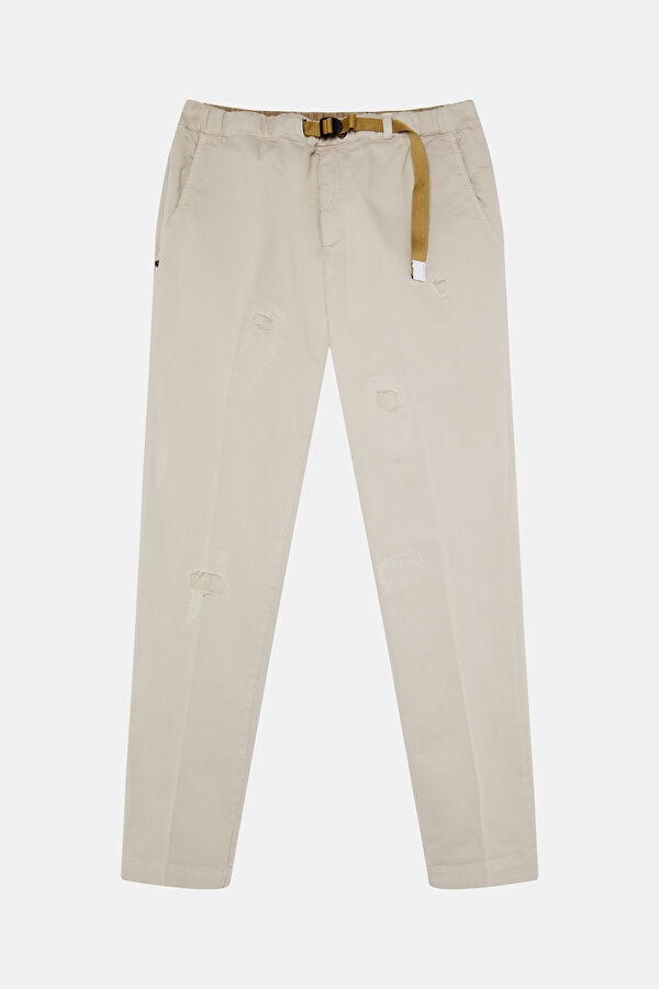 Relax Fit Off-White Straight Leg Cotton Elastane Men's Trousers