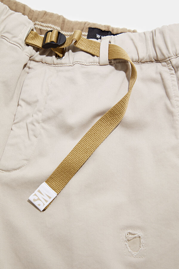 Relax Fit Off-White Straight Leg Cotton Elastane Men's Trousers 3