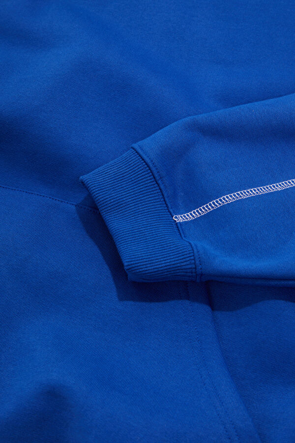 Mavi Oversize Kapuşonlu Erkek Sweatshirt 4