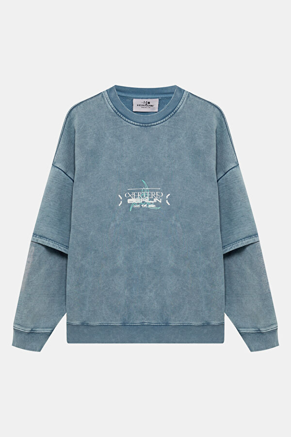 Gri Oversize Bisiklet Yaka Erkek Sweatshirt