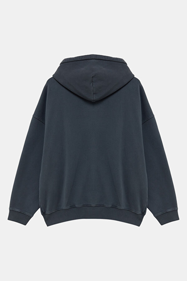 Siyah Relax Kalıp Kapuşonlu Erkek Sweatshirt 2