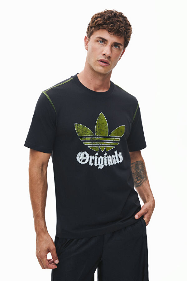 Relaxed Fit Black Crew Neck Printed Men's T-Shirt