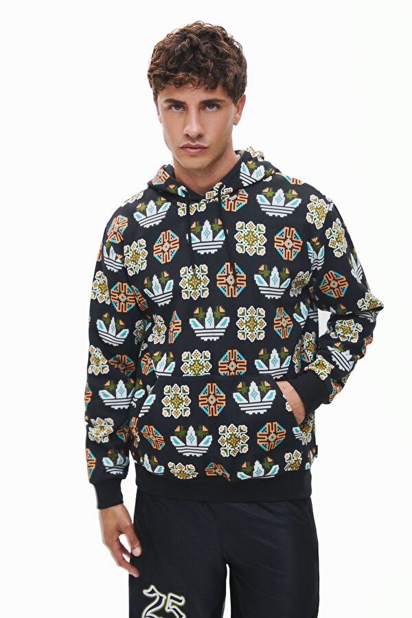Siyah Relax Kalıp Kapuşonlu Erkek Sweatshirt