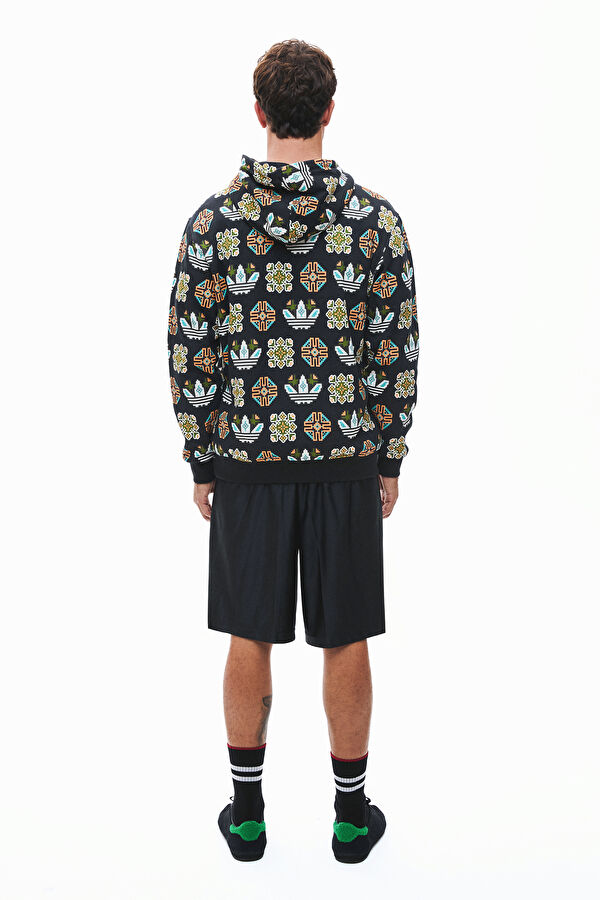 Siyah Relax Kalıp Kapuşonlu Erkek Sweatshirt 2