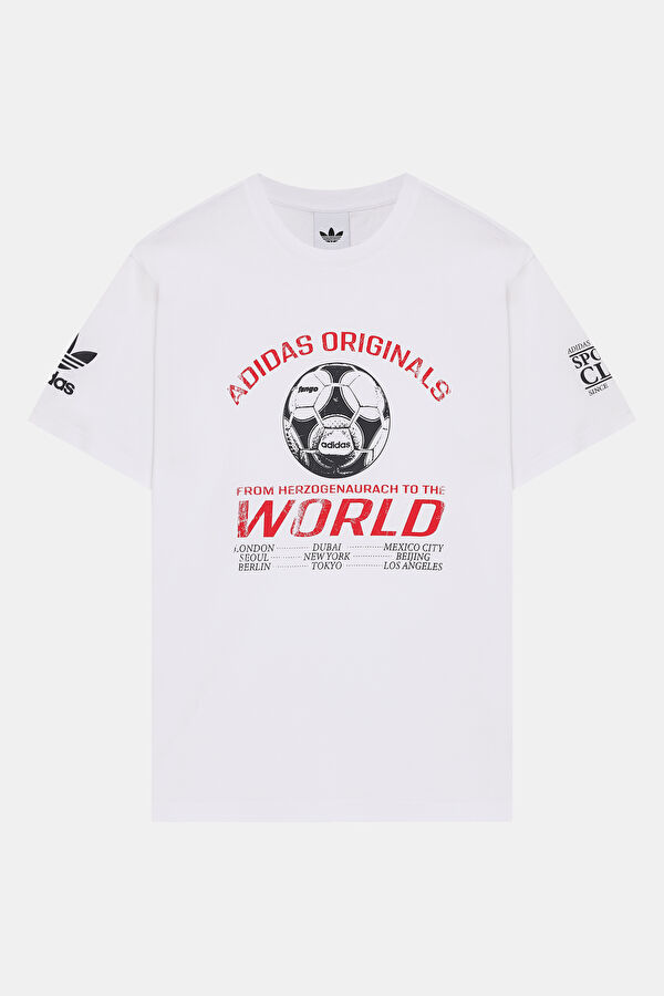 Relax Kalıp Beyaz Bisiklet Yaka Baskılı Erkek T-Shirt