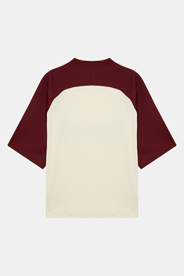 Relax Kalıp Krem Bisiklet Yaka Nakışlı Erkek T-Shirt 2