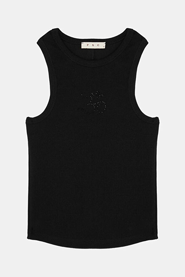 Black Printed Sleeveless Women's Blouse