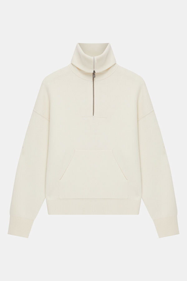 Krem Dik Yaka Kadın Sweatshirt
