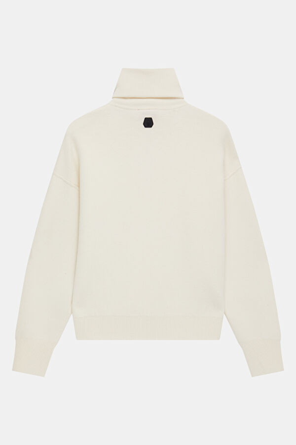 Krem Dik Yaka Kadın Sweatshirt 2