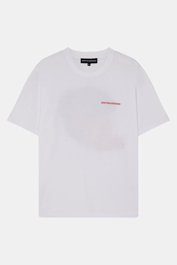 Oversize White Crew Neck Printed Men's T-Shirt