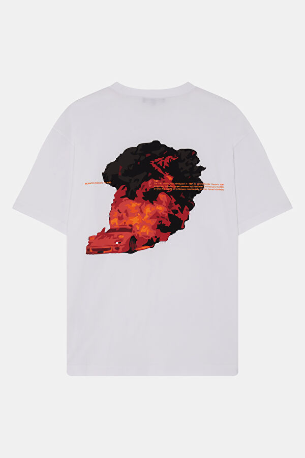 Oversize White Crew Neck Printed Men's T-Shirt 2