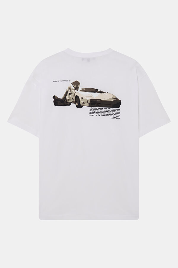 Oversize White Crew Neck Printed Men's T-Shirt 2