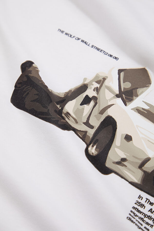 Oversize White Crew Neck Printed Men's T-Shirt 6