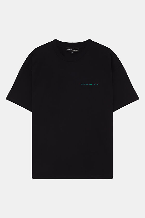 Oversize Black Crew Neck Printed Men's T-Shirt