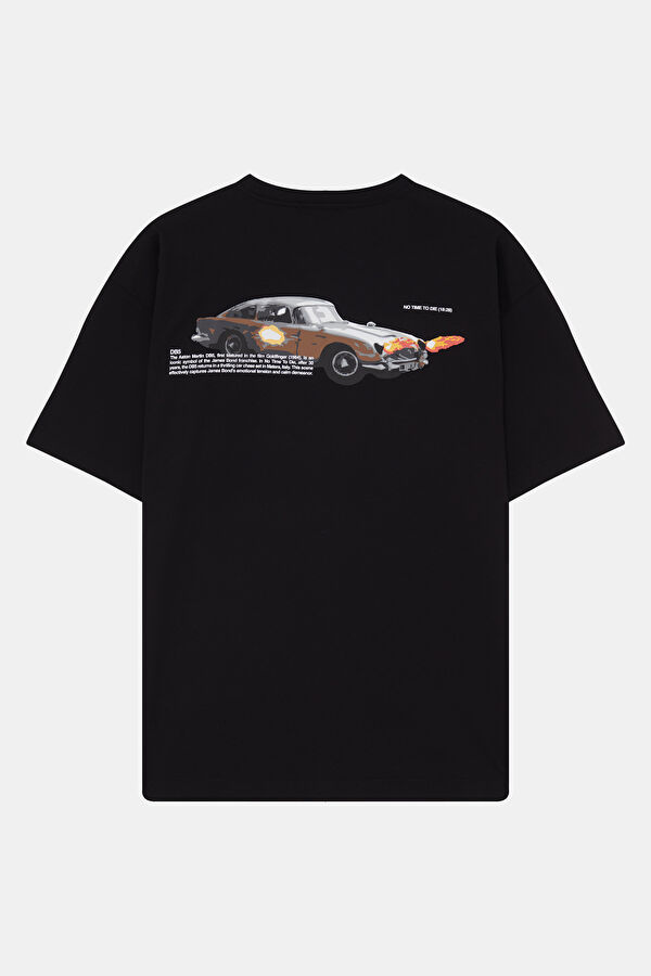 Oversize Black Crew Neck Printed Men's T-Shirt 2