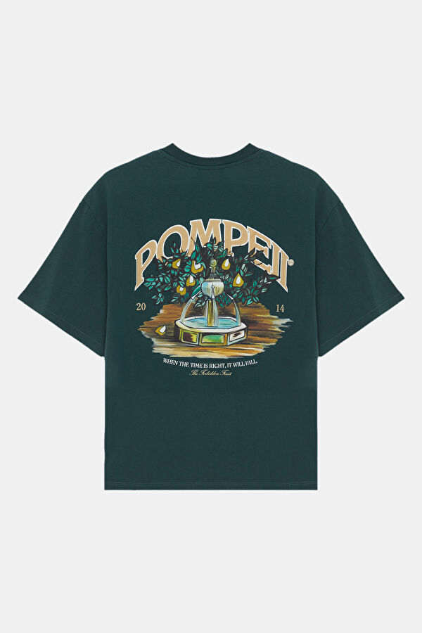Relax Kalıp Koyu Yeşil Bisiklet Yaka Baskılı Erkek T-Shirt 2