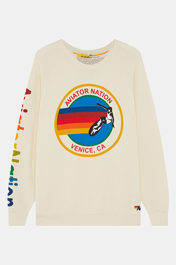 Beyaz Bisiklet Yaka Erkek Sweatshirt