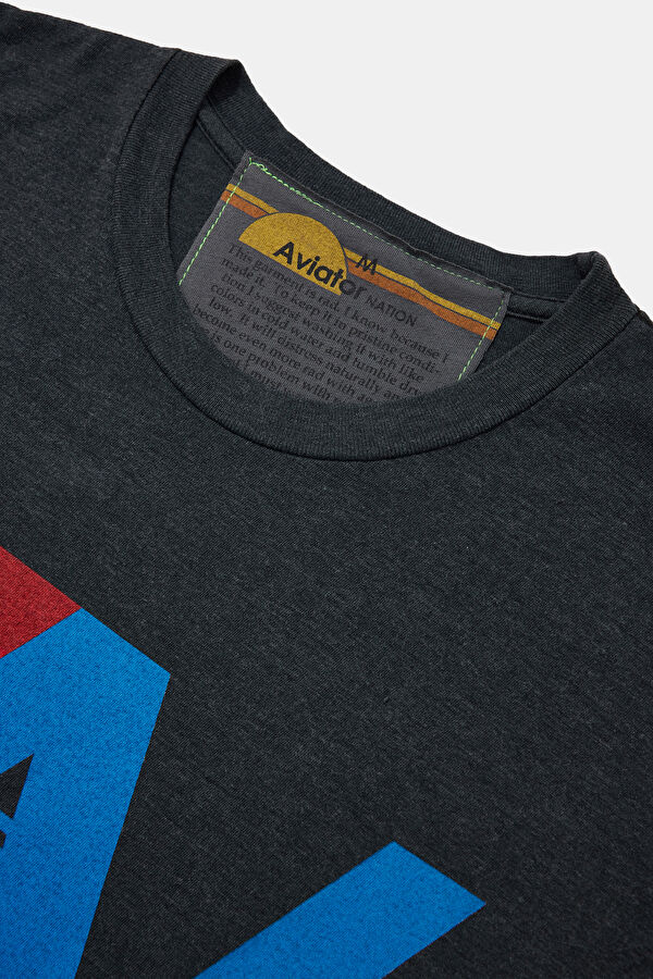 Siyah Bisiklet Yaka Baskılı Erkek T-Shirt 3