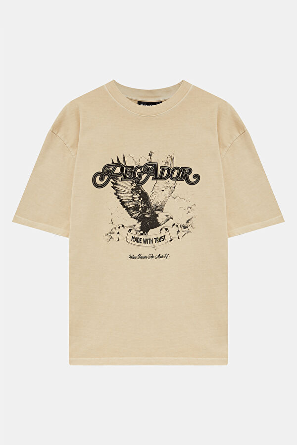 Relaxed Fit Beige Crew Neck Printed Men's T-Shirt