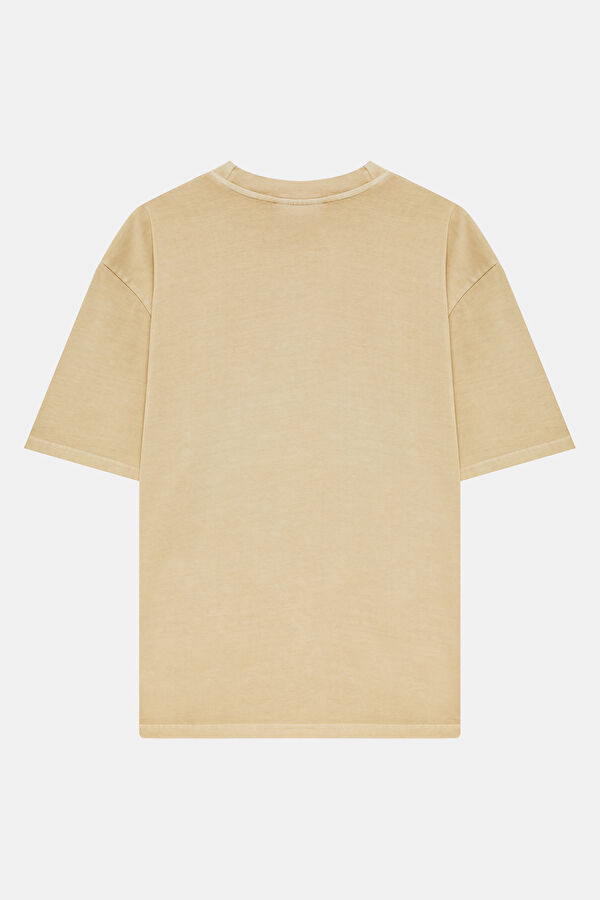 Relaxed Fit Beige Crew Neck Printed Men's T-Shirt 2