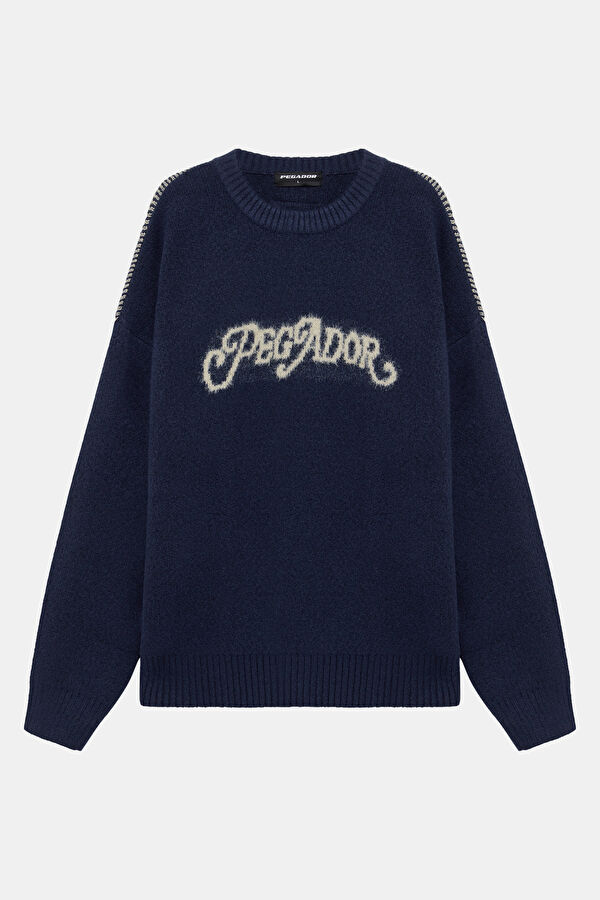 Lacivert Relax Kalıp Bisiklet Yaka Erkek Sweatshirt