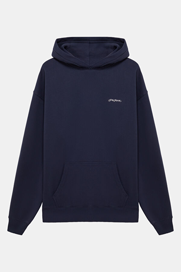Lacivert Relax Kalıp Kapuşonlu Erkek Sweatshirt