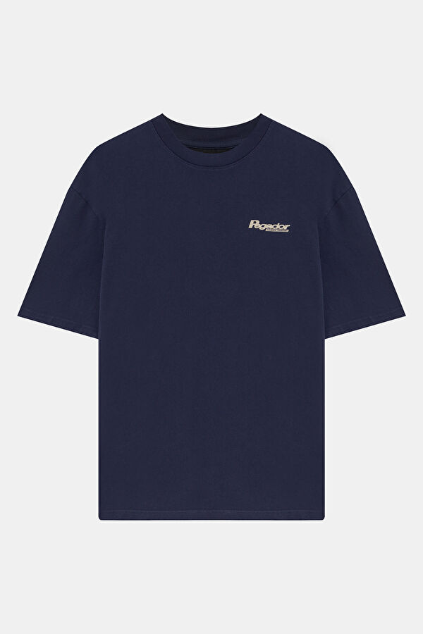 Relax Kalıp Lacivert Bisiklet Yaka Baskılı Erkek T-Shirt