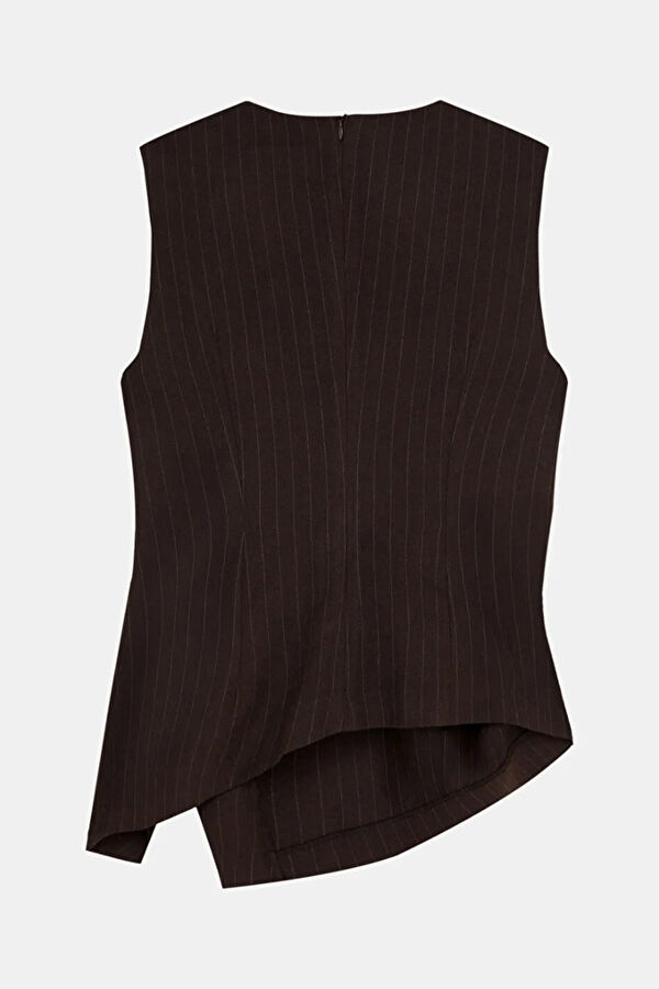 Coffee Striped Sleeveless Women's Blouse 2