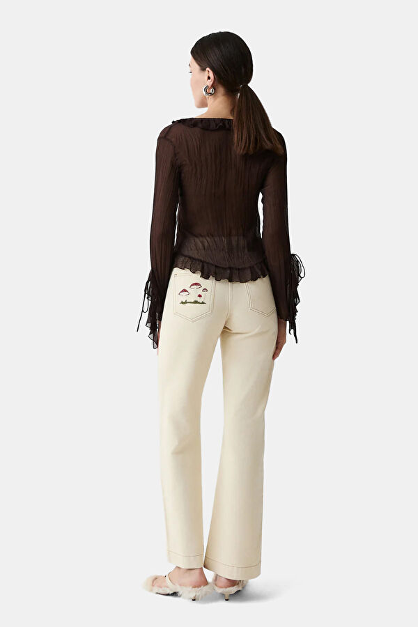Bej Wide Leg Kadın Pantolon 5