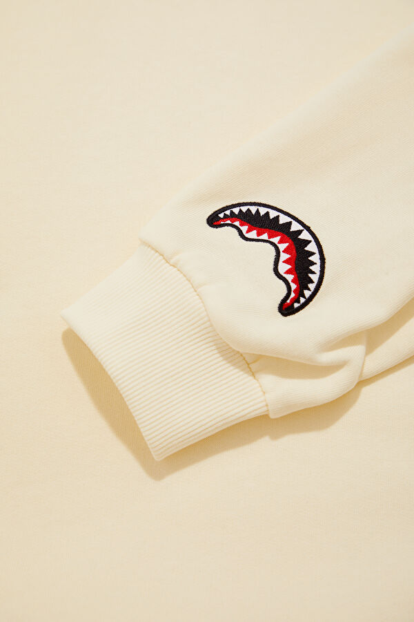 Krem Relax Kalıp Bisiklet Yaka Erkek Sweatshirt 5