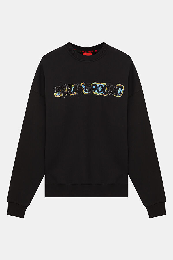 Siyah Relax Kalıp Bisiklet Yaka Erkek Sweatshirt