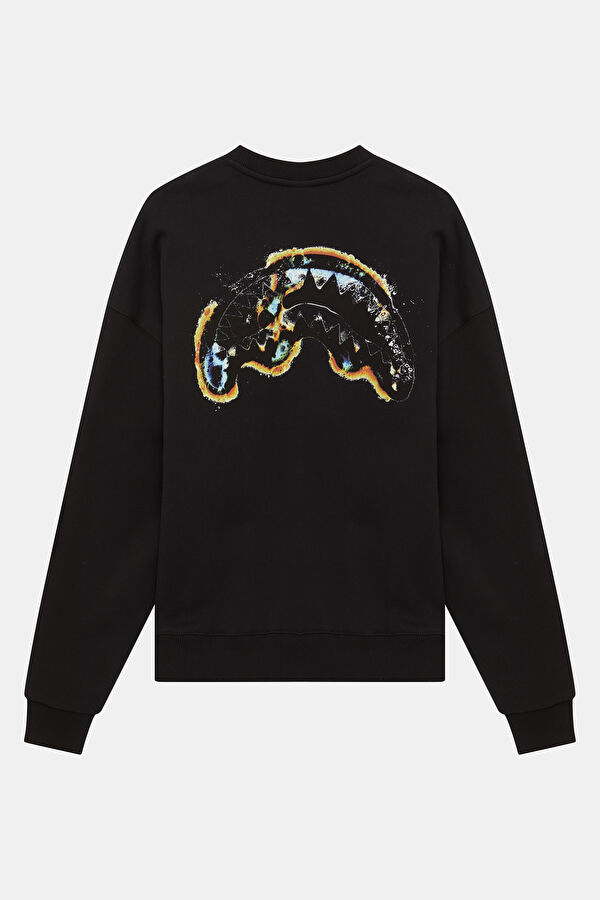 Siyah Relax Kalıp Bisiklet Yaka Erkek Sweatshirt 2