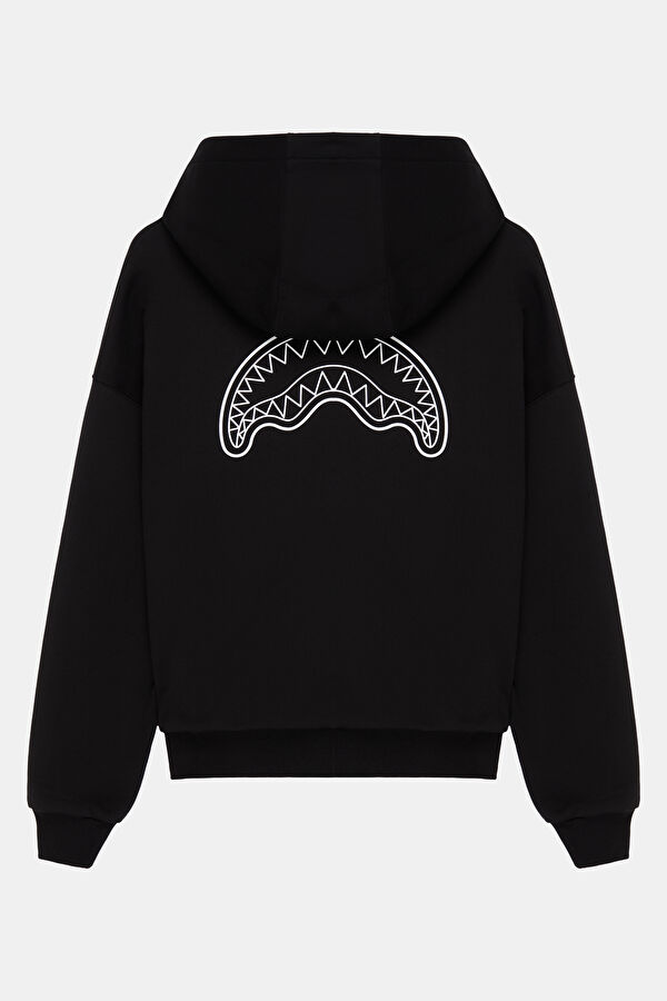 Siyah Relax Kalıp Kapuşonlu Erkek Sweatshirt 2