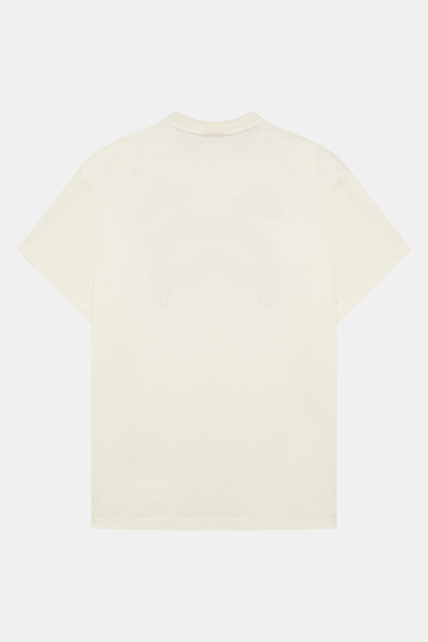Relax Kalıp Krem Bisiklet Yaka Baskılı Erkek T-Shirt 2